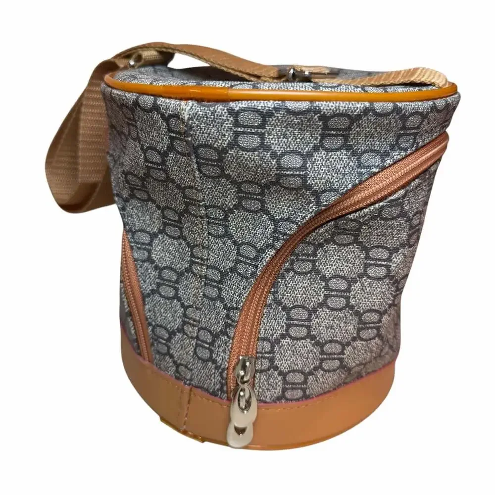 Cylinder Insulated Casserole Carrier Food Transport Bag Gray Tan